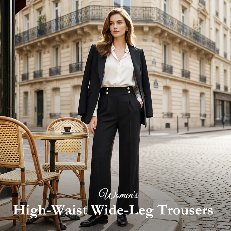 ✨ Women's High-Waist Wide-Leg Trousers – Elegant Tailored Fit With Chic Metallic Button Detail 🤍