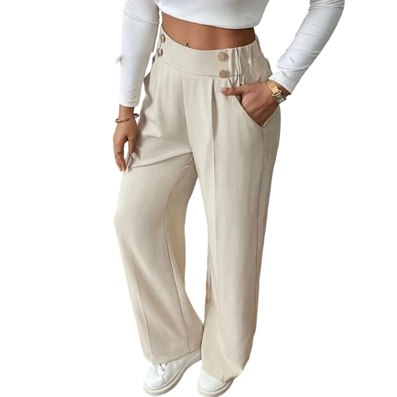 ✨ Women's High-Waist Wide-Leg Trousers – Elegant Tailored Fit With Chic Metallic Button Detail 🤍