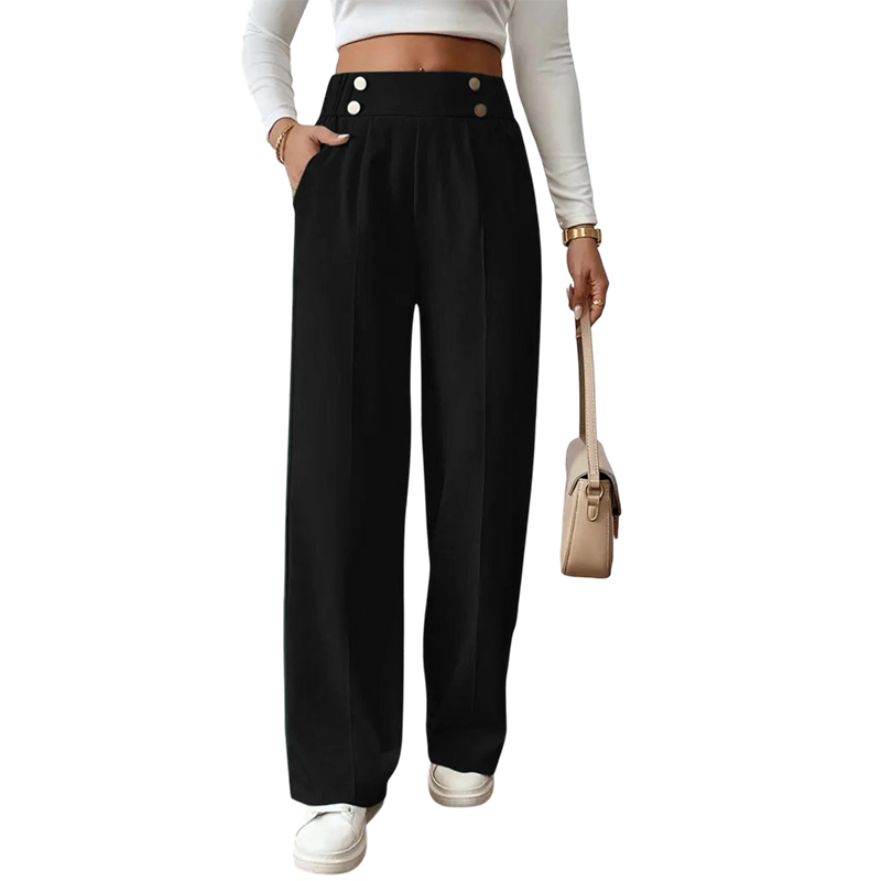 ✨ Women's High-Waist Wide-Leg Trousers – Elegant Tailored Fit With Chic Metallic Button Detail 🤍