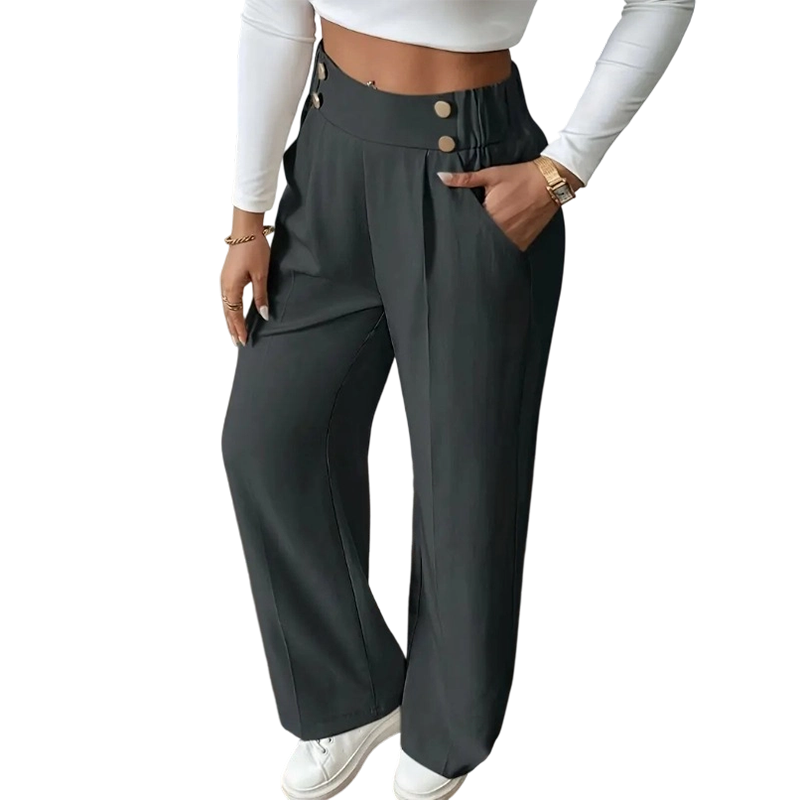 ✨ Women's High-Waist Wide-Leg Trousers – Elegant Tailored Fit With Chic Metallic Button Detail 🤍