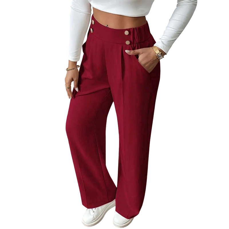 ✨ Women's High-Waist Wide-Leg Trousers – Elegant Tailored Fit With Chic Metallic Button Detail 🤍