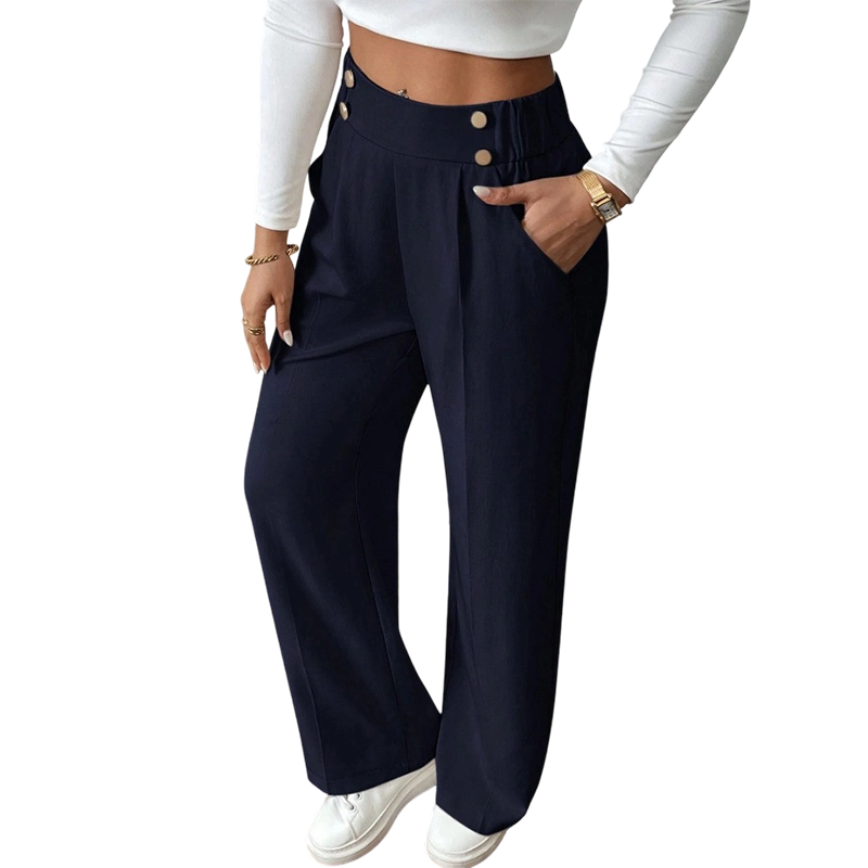 ✨ Women's High-Waist Wide-Leg Trousers – Elegant Tailored Fit With Chic Metallic Button Detail 🤍