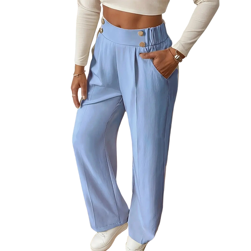 ✨ Women's High-Waist Wide-Leg Trousers – Elegant Tailored Fit With Chic Metallic Button Detail 🤍