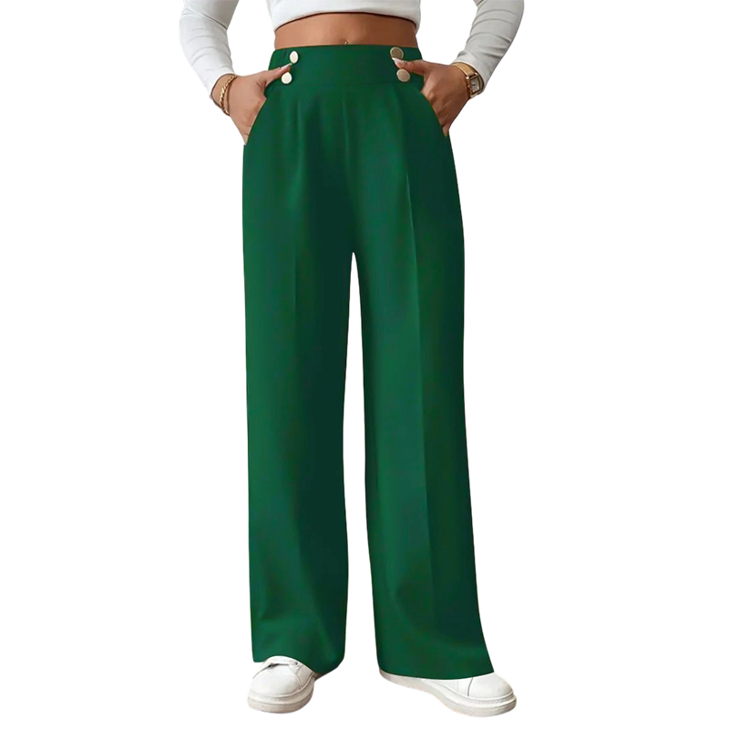 ✨ Women's High-Waist Wide-Leg Trousers – Elegant Tailored Fit With Chic Metallic Button Detail 🤍