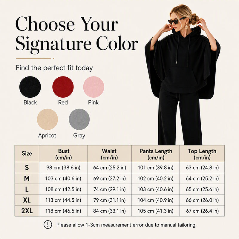 ⌛Limited-time offer-Women's Loose Hooded Cape Top & Wide-Leg Pants Set