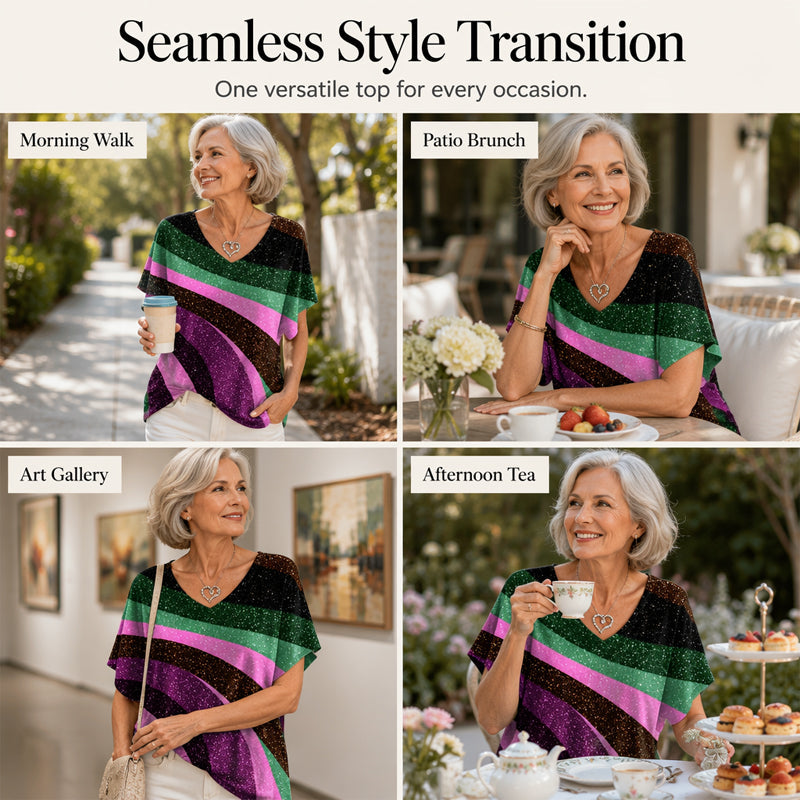 👚New Arrivals - Cooling Fabric V-Neck Top with Artistic Print – Wrinkle-Resistant & Soft Touch for All-Day Wear