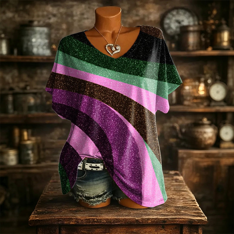 👚New Arrivals - Cooling Fabric V-Neck Top with Artistic Print – Wrinkle-Resistant & Soft Touch for All-Day Wear