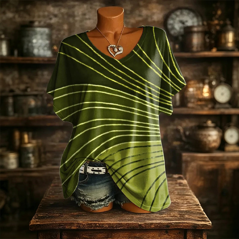 👚New Arrivals - Cooling Fabric V-Neck Top with Artistic Print – Wrinkle-Resistant & Soft Touch for All-Day Wear
