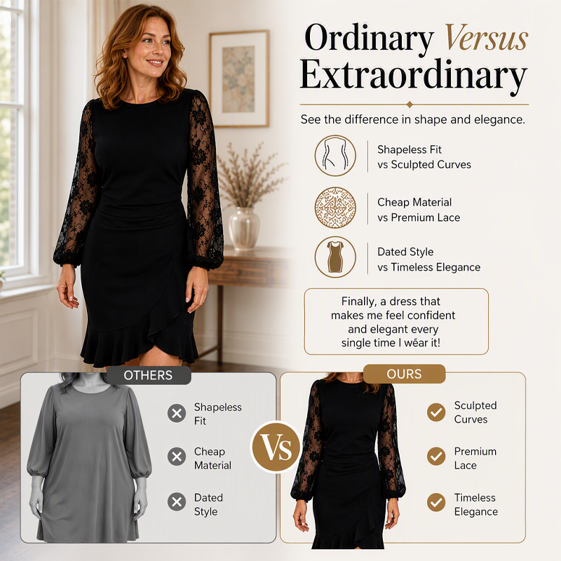 Women's Lace Puff Sleeve Ruched Bodycon Dress