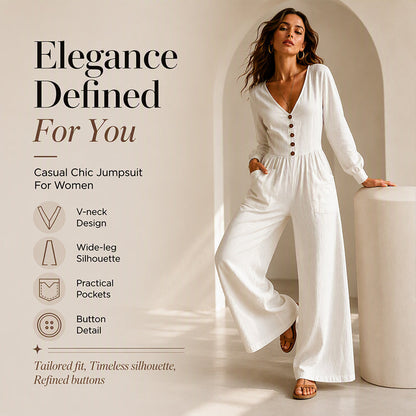 Women's V Neck Long Sleeve Jumpsuit