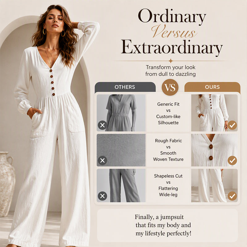 Women's V Neck Long Sleeve Jumpsuit