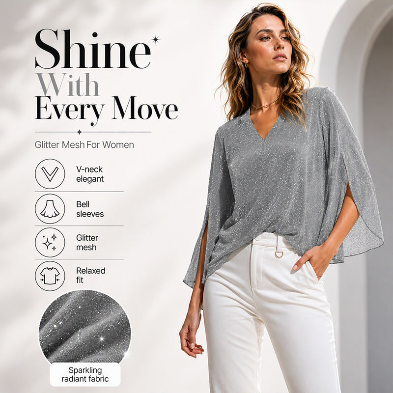 Women's Sparkly Split Flare Sleeve Top