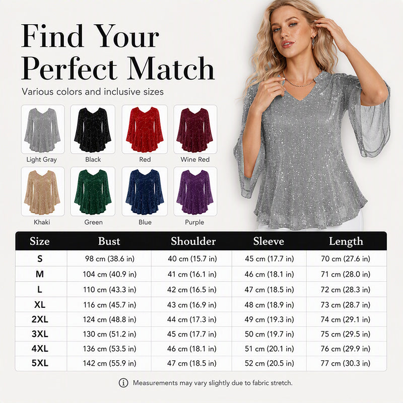 Women's Sparkly Split Flare Sleeve Top