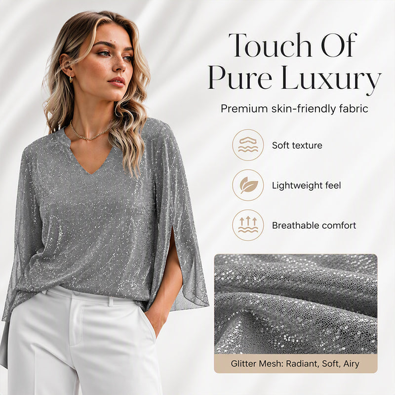 Women's Sparkly Split Flare Sleeve Top