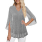 Women's Sparkly Split Flare Sleeve Top