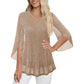 Women's Sparkly Split Flare Sleeve Top