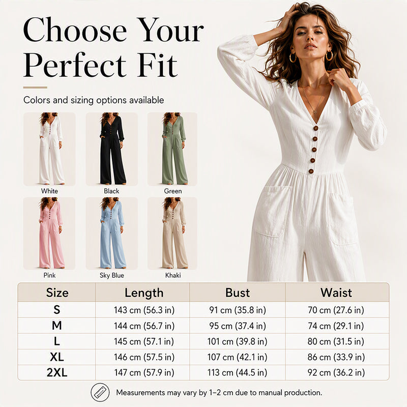 Women's V Neck Long Sleeve Jumpsuit