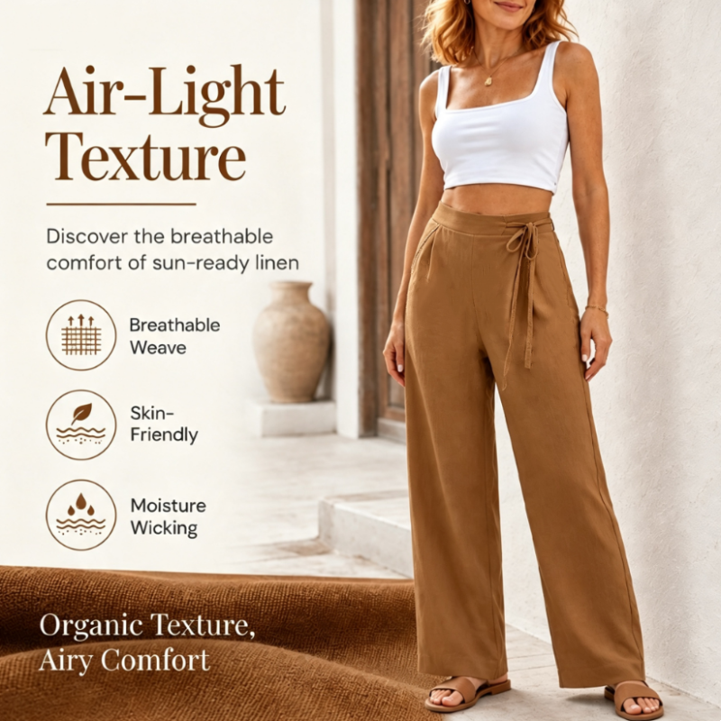 Women's High-Waist Drawstring Straight-Leg Pants