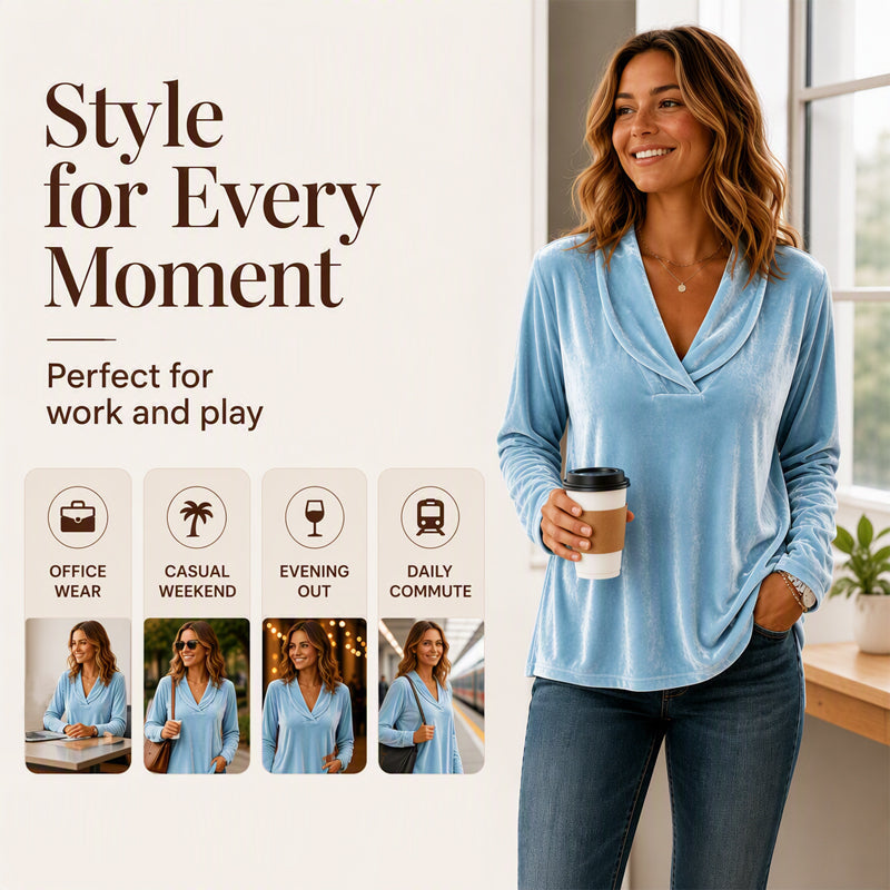 Women's Elegant Velvet V-Neck Top