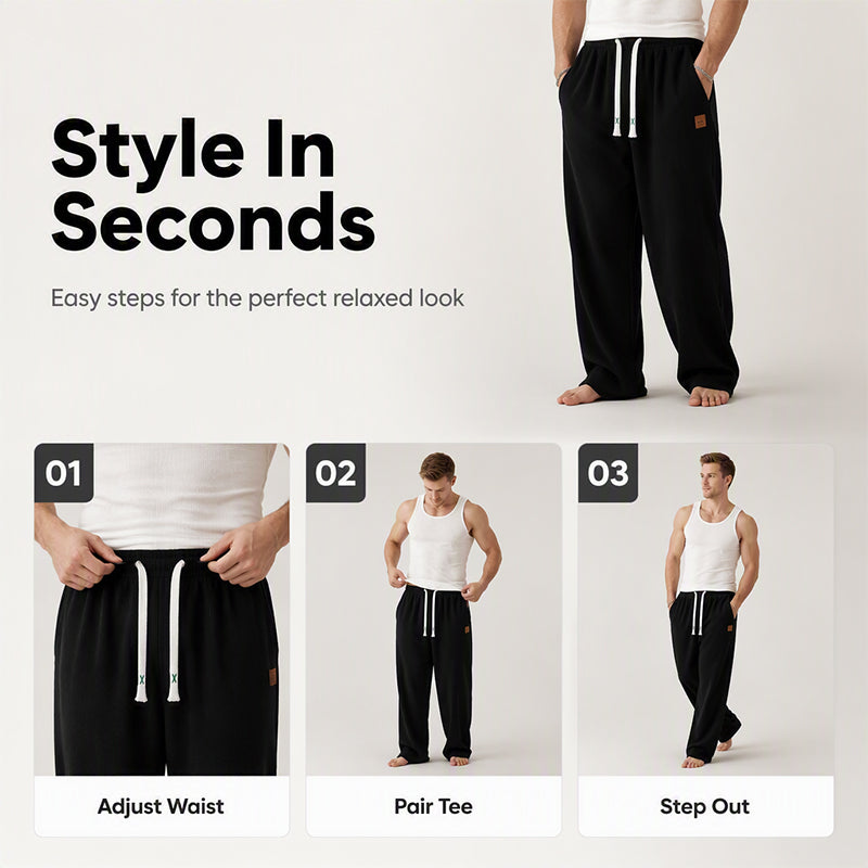 👖💨 Men's Casual Wide Leg Sweatpants-Soft Fabric,Relaxed Fit, Adjustable Waist