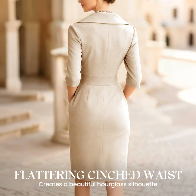 Elegant Lapel Collar Sheath Dress with Pockets