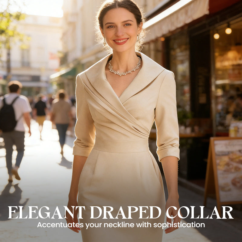 Elegant Lapel Collar Sheath Dress with Pockets