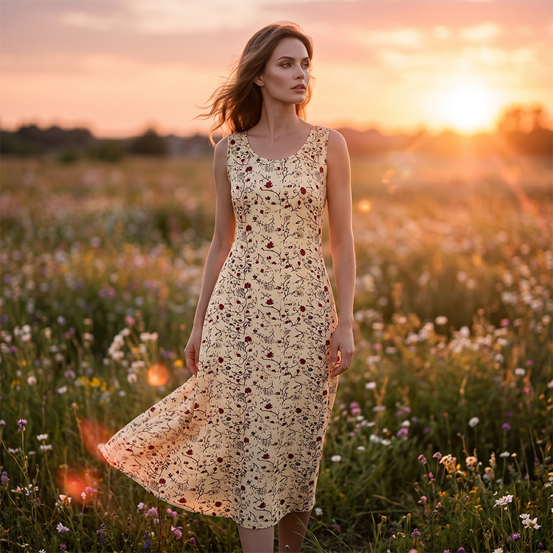 💞Women's Floral Print Sleeveless Maxi Dress with Pockets