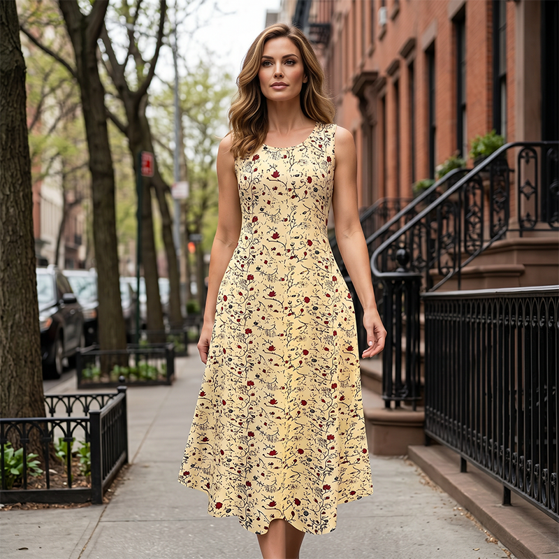 💞Women's Floral Print Sleeveless Maxi Dress with Pockets