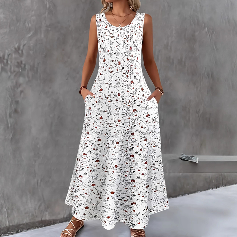 💞Women's Floral Print Sleeveless Maxi Dress with Pockets