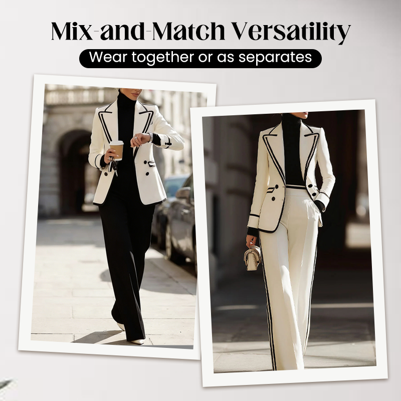 ✨New Arrivals & Special Offers-Women's Contrast Trim Blazer and Pant Set