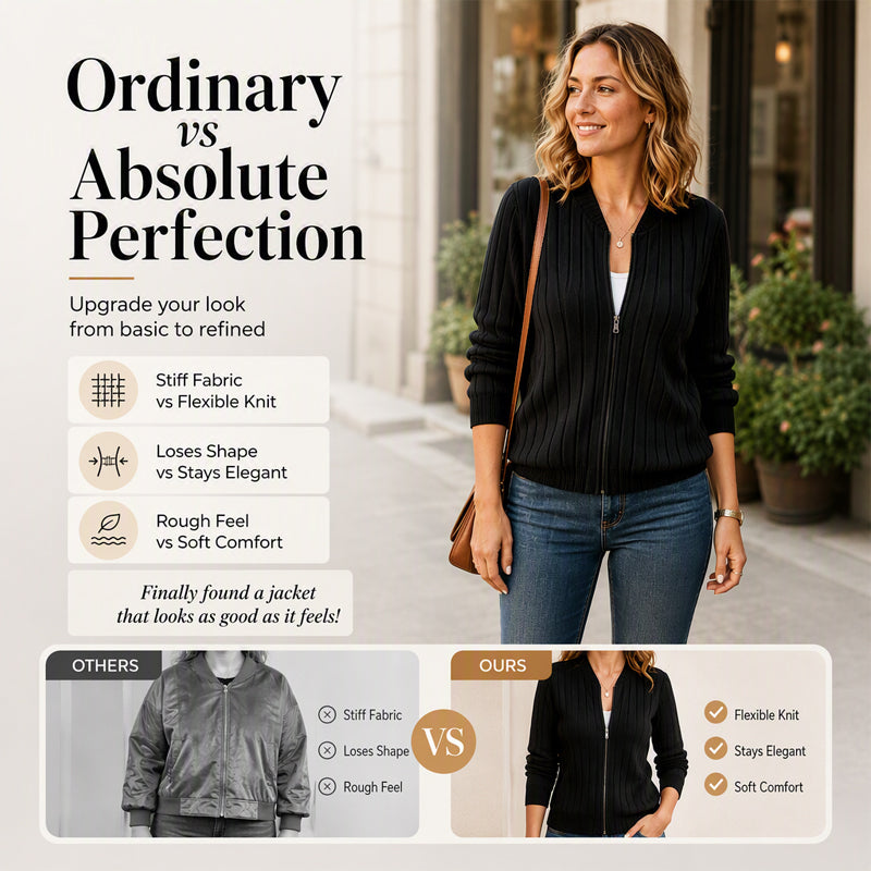 Women's Ribbed Knit Zip-Up Bomber Jacket