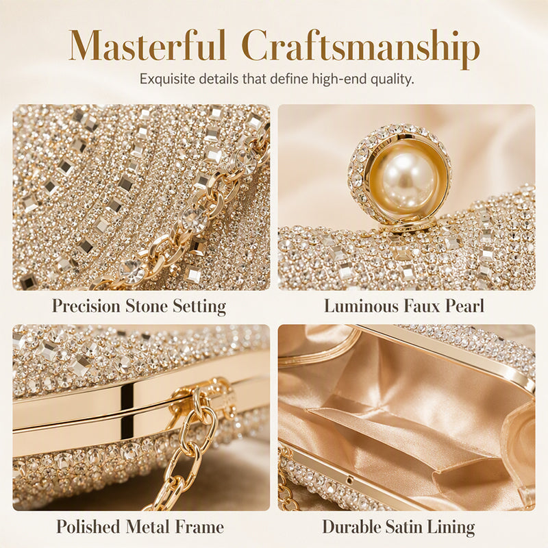 👛🤍 2026 Sale — Over 31,500 Sold! 💍Elegant Pearl Clasp Evening Clutch Bag – Rhinestone & 3-in-1 Luxury