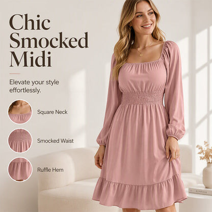 Women's Square Neck Smocked A-Line Dress