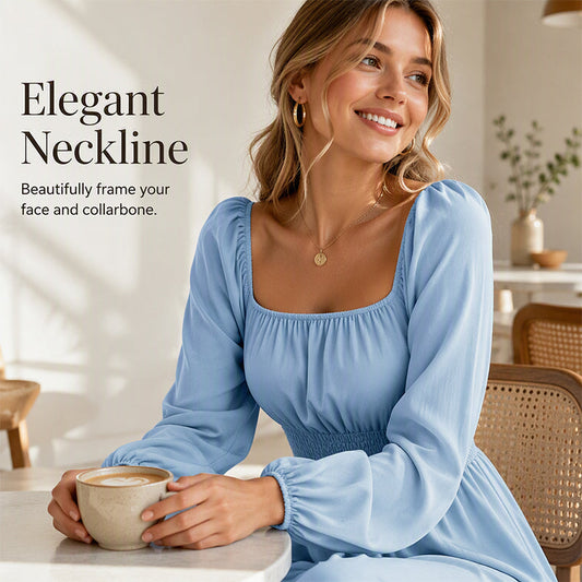 Women's Square Neck Smocked A-Line Dress