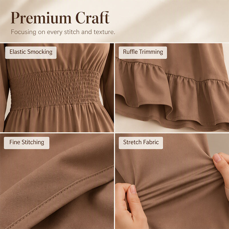 Women's Square Neck Smocked A-Line Dress