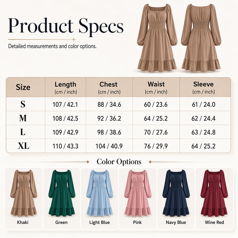 Women's Square Neck Smocked A-Line Dress