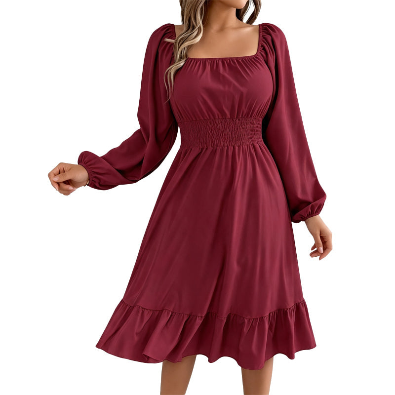 Women's Square Neck Smocked A-Line Dress