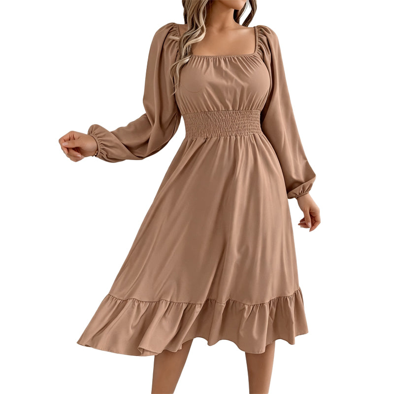 Women's Square Neck Smocked A-Line Dress