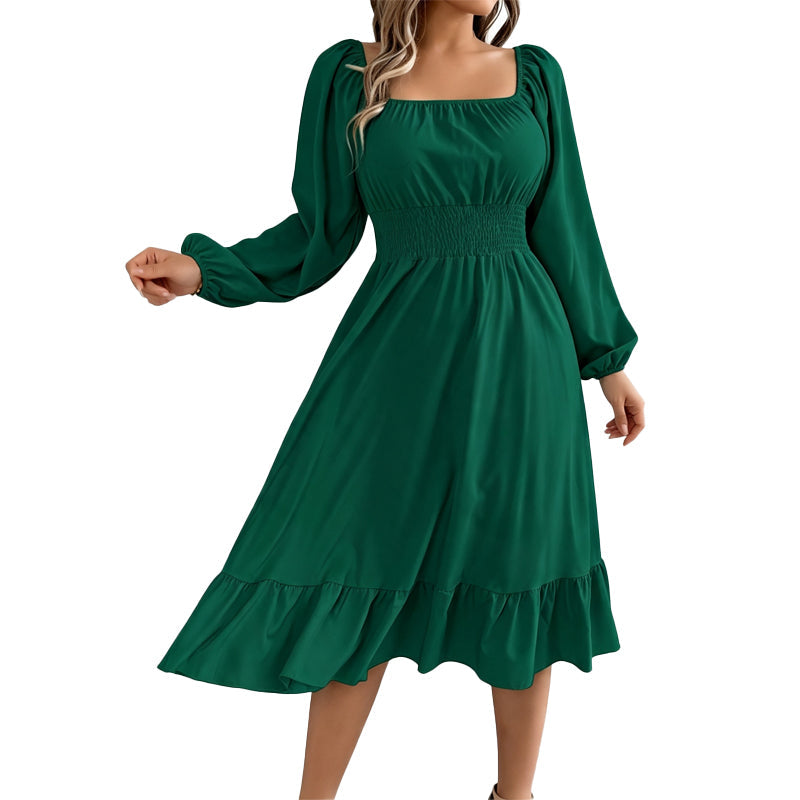 Women's Square Neck Smocked A-Line Dress