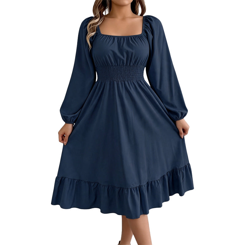Women's Square Neck Smocked A-Line Dress