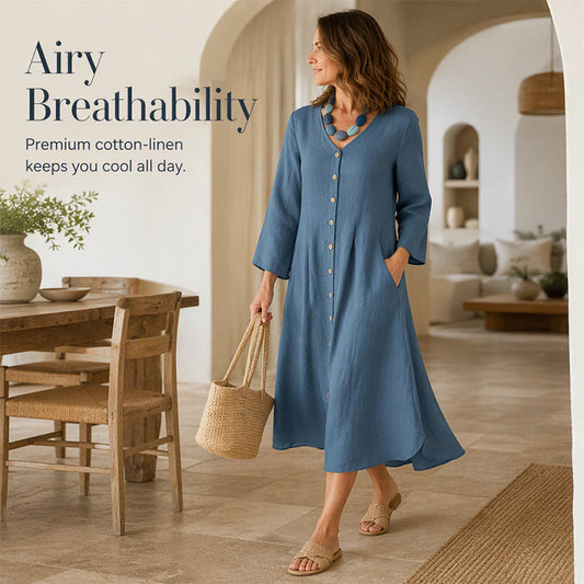 Women’s Casual V-Neck Dress with Pockets