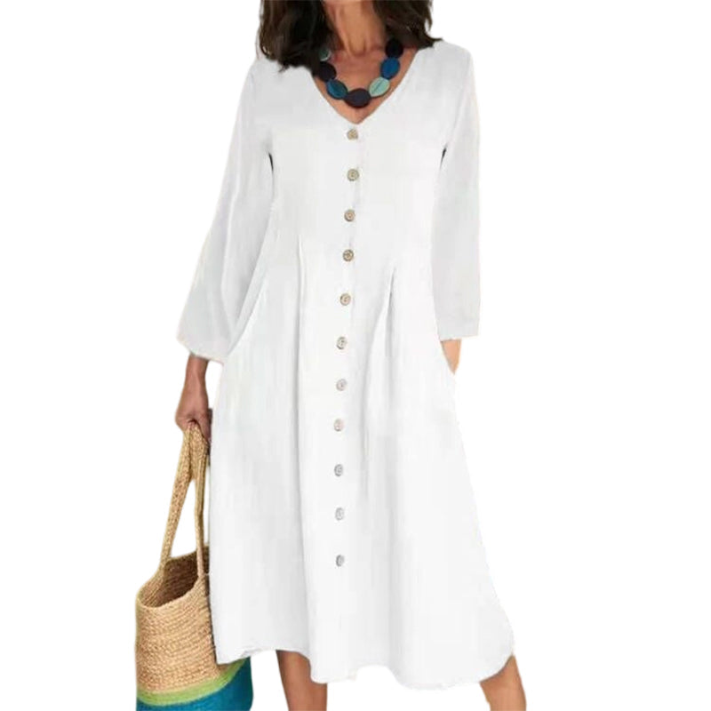 Women’s Casual V-Neck Dress with Pockets