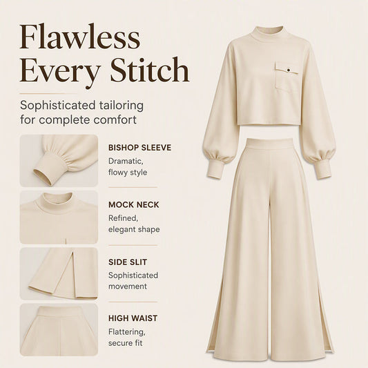 ⌛Limited-Time Offer-Women's Casual Cropped Top & Wide Leg Pants Set
