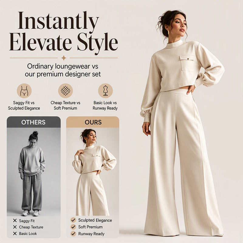 ⌛Limited-Time Offer-Women's Casual Cropped Top & Wide Leg Pants Set