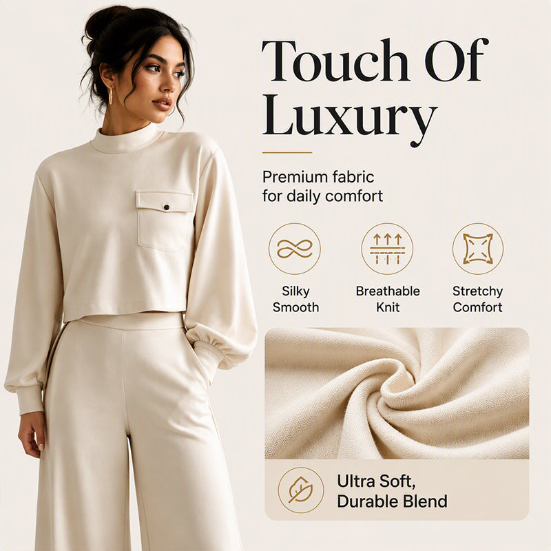 ⌛Limited-Time Offer-Women's Casual Cropped Top & Wide Leg Pants Set