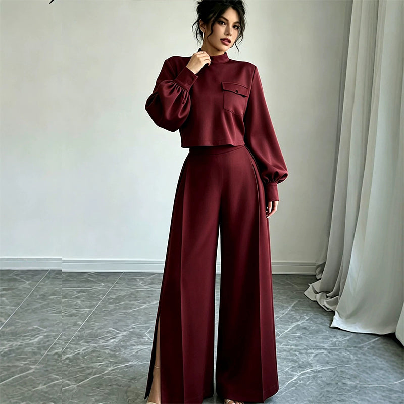 ⌛Limited-Time Offer-Women's Casual Cropped Top & Wide Leg Pants Set