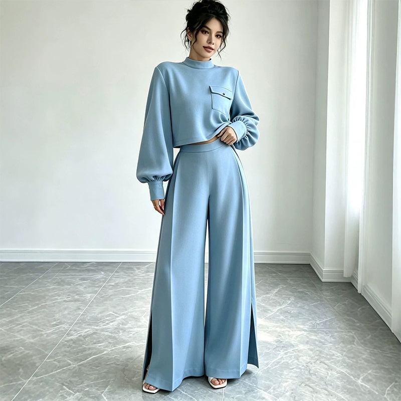 ⌛Limited-Time Offer-Women's Casual Cropped Top & Wide Leg Pants Set