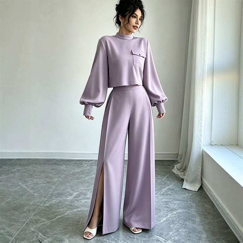 ⌛Limited-Time Offer-Women's Casual Cropped Top & Wide Leg Pants Set