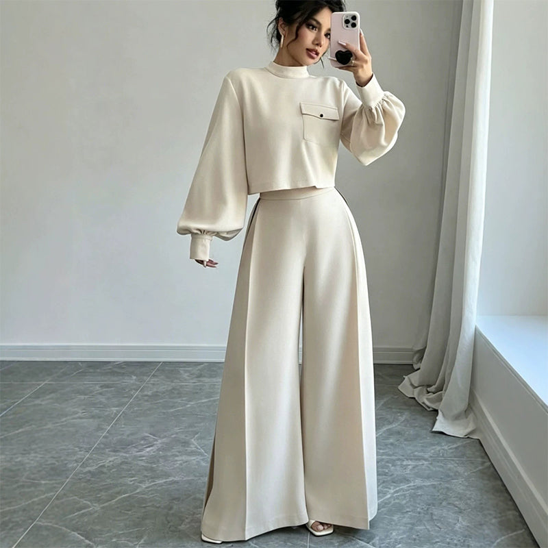 ⌛Limited-Time Offer-Women's Casual Cropped Top & Wide Leg Pants Set