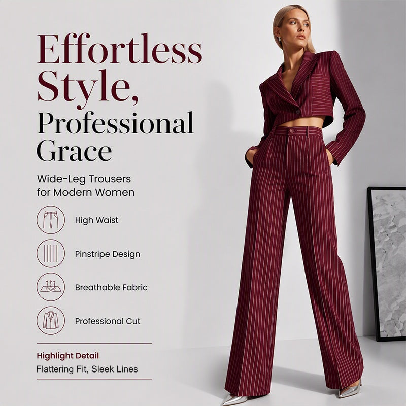 Women's High-Waisted Striped Wide-Leg Pants
